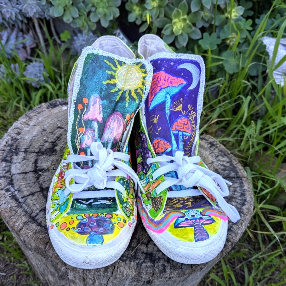 Hand Painted Converse Chuck Taylor High Top Sneakers, Size 10Men's/12Women's